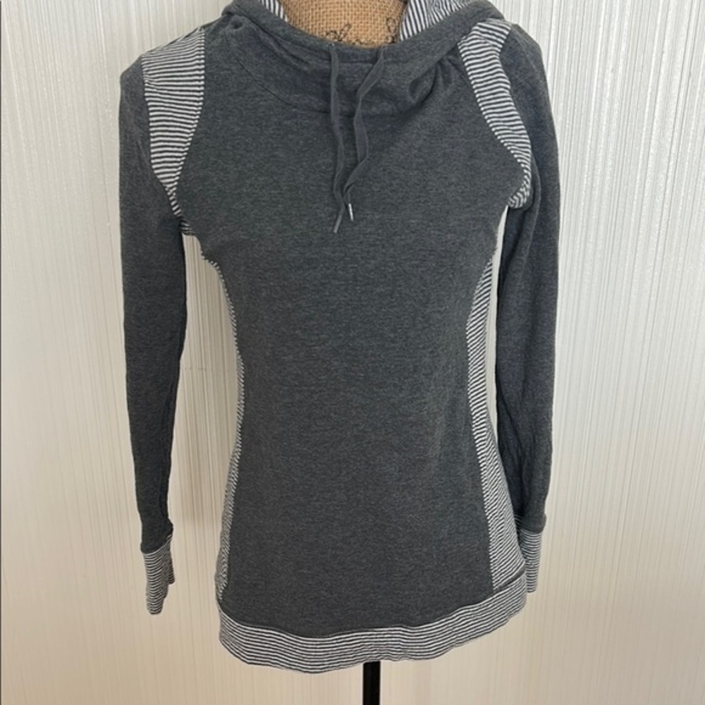 Eddie Bauer Women's Charcoal and White Striped Hoodie